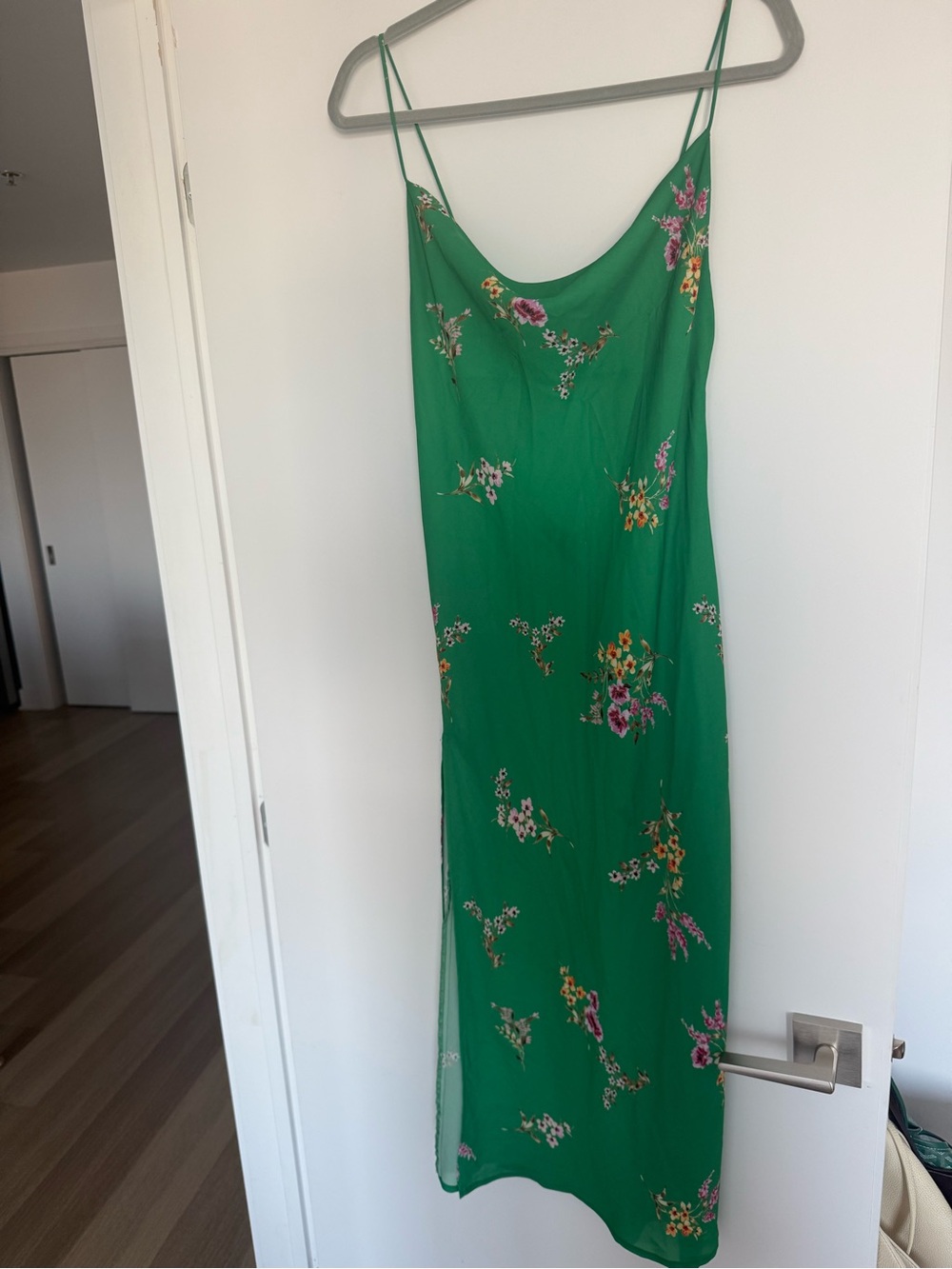RESA Green Floral Slip Maxi Dress with Spaghetti Straps